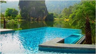 glass walled swimming pool